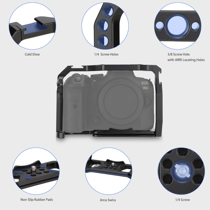 Camera Full Cage for Canon R5 R6 Mirrorless,Extension Mount Microphone Fill Light Bracket Filming Accessories,with Cold Shoe