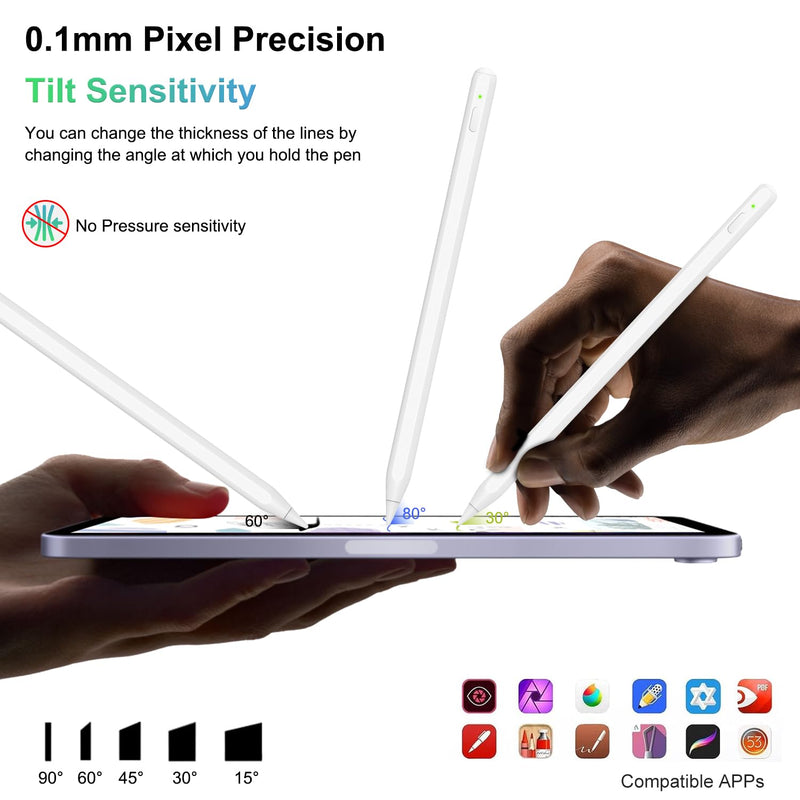 Wireless Charging iPencil 2nd Generation for Apple iPad, Pencil for iPad with Tilt Sensitivity& Palm Rejection Stylus Pen for iPad Compatible with iPad 6-10, Mini 5/6, Air 3/4/5, Pro 11"/12.9" White