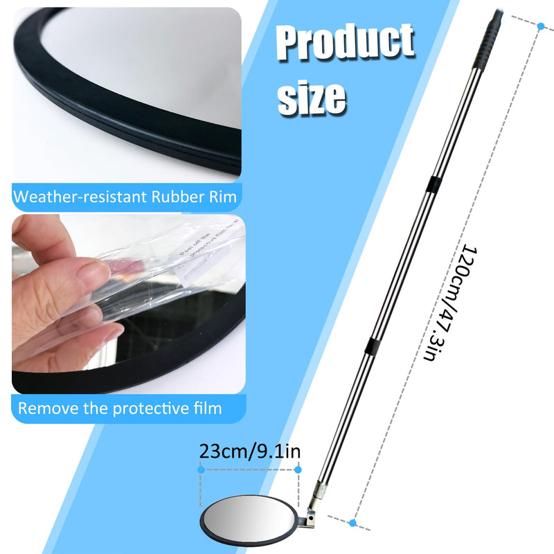 Portable Hand-Held Vehicle Search Telescopic Inspection Mirror for Security Check Under Cars, Truck, Equipment, Over Shelves and Corners 9 inch Round