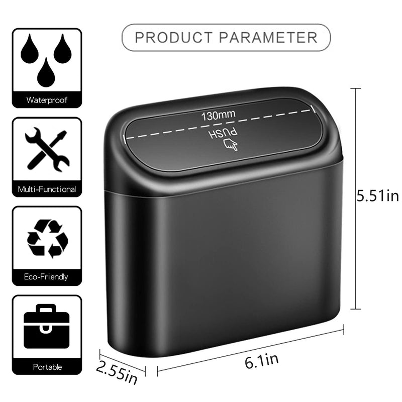 Car Trash Can Bin with Lid - 2 Packs Universal Vehicle Mini Leakproof Garbage Can Bin with 40pcs Trash Bags Car Organizers and Storage for Front Back Seat Accessories for Auto Office Home(Black) Black-2Pcs 1