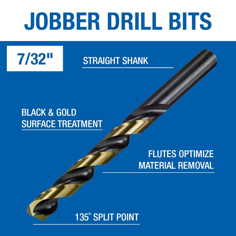 Champion Cutting Tool Heavy Duty BlackGold Jobber Drill Bits, 135 Degree Split Point: XGO-7/32 (12 pieces per pack)-MADE IN USA