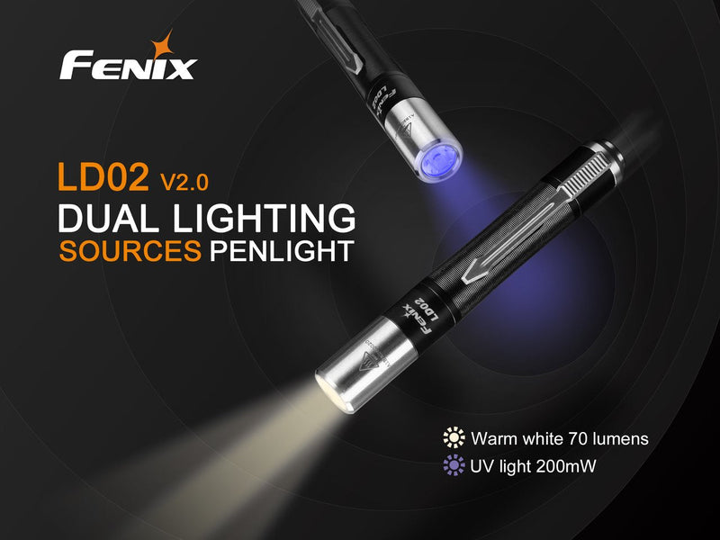 EdisonBright Fenix LD02 V2.0 70 Lumen Neutral White/UV Pen-Type LED Flashlight Bundle with AAA Battery