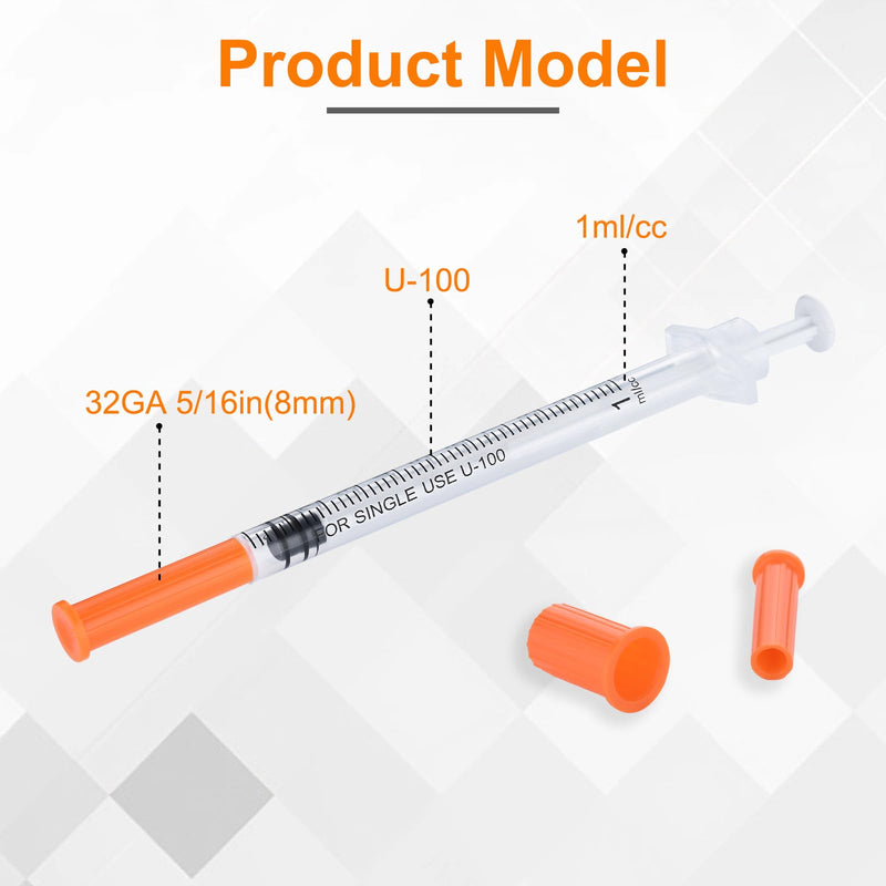 1ml/cc Syringe U-100 32G 5/16 Inch(8mm) Scientific Lab Syringe， Individually Wrapped Pack of 100 1ml-32G-5/16" 100.0