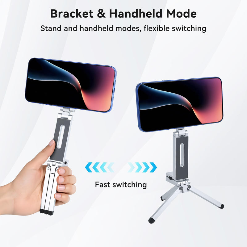 360° Rotating for MagSafe Tripod, for iPhone 17 16 15 14 13 Pro Max | Aluminum Adjustable Magnetic Phone Stand with Clip, Magsafe Tripod Stand Fits Vlog, Gym, Travel Essentials Accessories