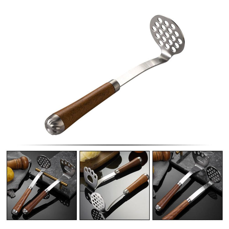 GANAZONO Stainless Steel Potato Masher with Wooden Handle - Manual Mini Masher for Smooth Mashed Potatoes and Vegetables - Kitchen Tool for Baby Food and Cooking 23.00X5.90X5.90CM Style 1