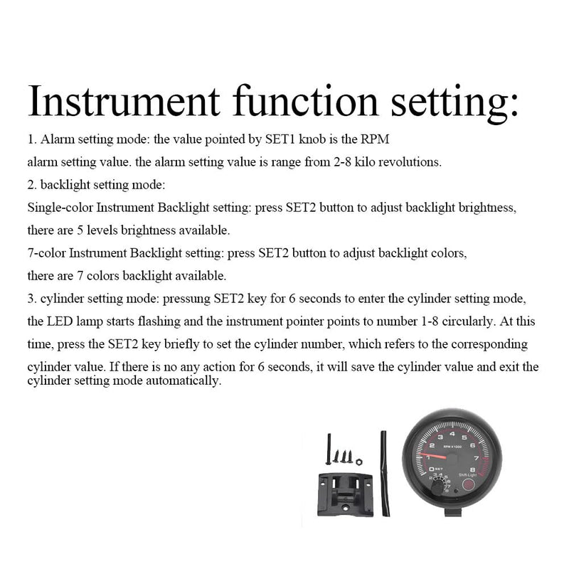 Carrfan- 3.75" Car Universal Black Tachometer Gauge White Inter Shift Light 0-8000 RPM, Only for 12V Petrol Vehicles