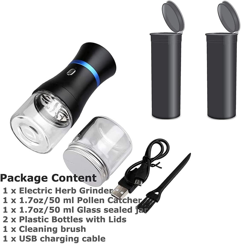 Spacenight Electric Herb Grinder COMPACT for Flower Buds, USB-Rechargeable, 2pcs 1.7oz Glass Herb Chamber - Ideal for Everyday Carry Electric Grinder Set