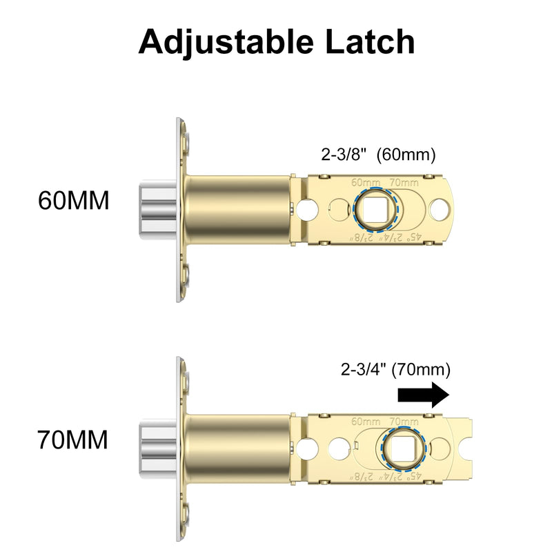 Foxgard Adjustable Deadlatch 2-3/8'' or 2-3/4'', Smart Door Knob Replacement Latch, Keyless Entry Door Lock Deadlatch, Fingerprint Door Lock Accessories