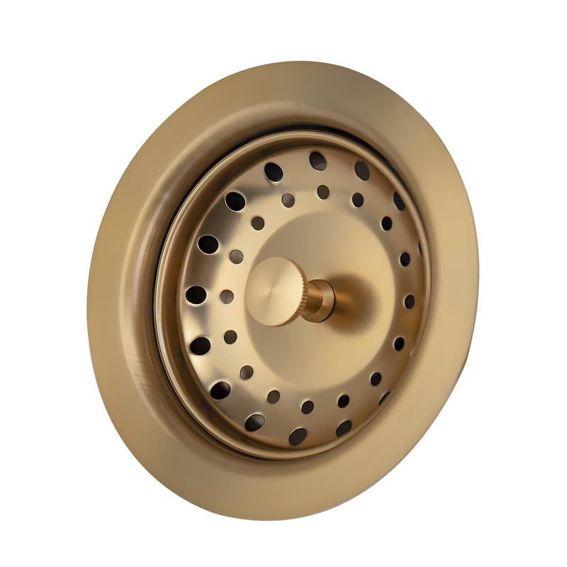 Uni-Green Champagne Bronze Kitchen Sink Drain for Standard 3-1/2 inch Drain - Fit 1-1/2 inch Pipe - Kitchen Sink Drain Strainer Stainless Steel Basket with Knob - Rubber Stopper Bottom