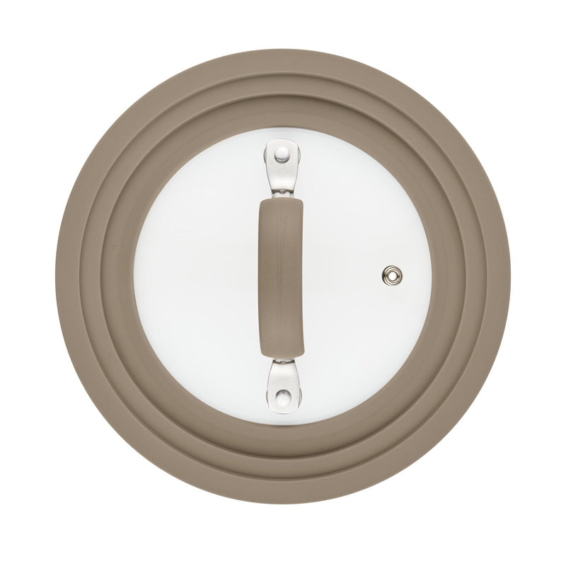 Rachael Ray Cook + Create Universal Silicone-Rimmed Glass Lid, 8.5-Inch, Taupe