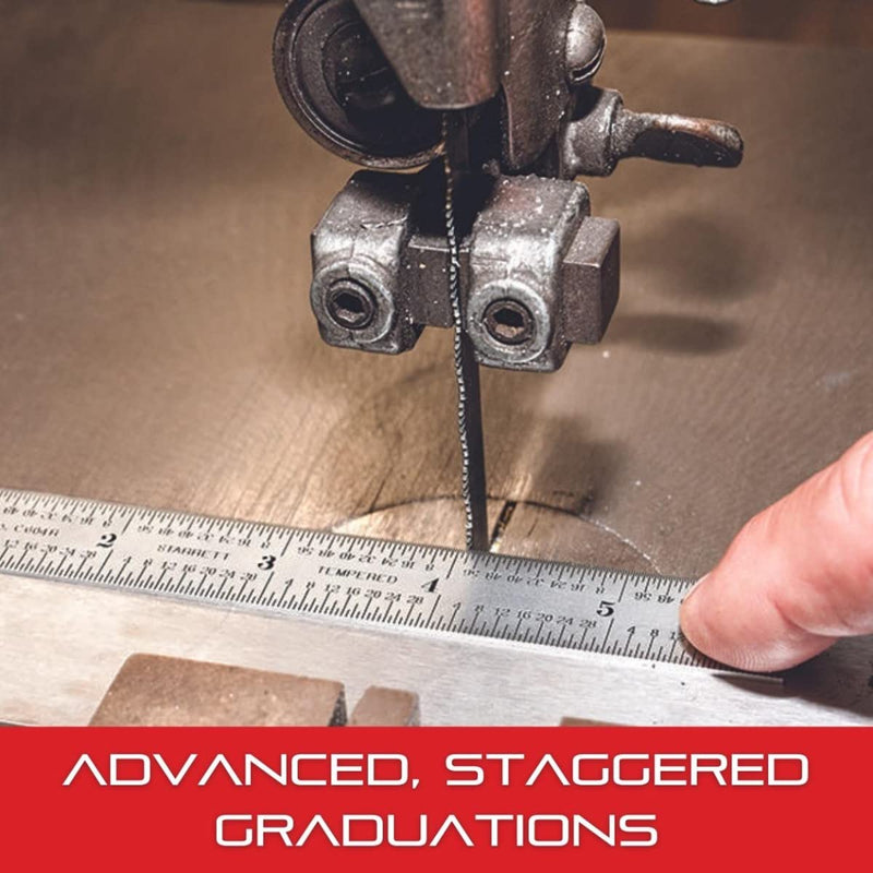 Starrett Spring Tempered Steel Rule with Satin Chrome Finish, Quick Reading and Inch Graduation - 6" Length, 4R Graduation Type, 3/64" Thickness - C604RE-6