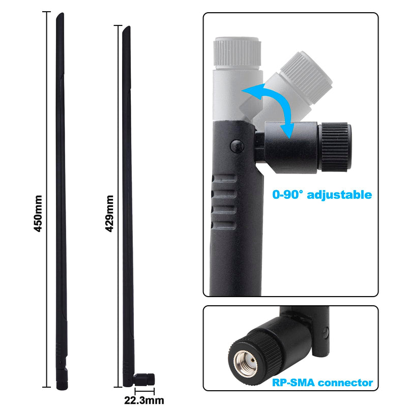 External WiFi Bluetooth Antenna 22DBI Long Range MIMO RP-SMA Male Aerial Antenna and 10FT RP-SMA RG174 Extension Cable for Wireless Router Network Devices PC Camera USB Adapter 2pcs