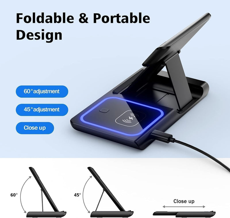 3 in 1 Wireless Charger Charging Station, Wireless Charger Stand for iPhone17 16e 16 15 14 Pro Max 13 12 11,Charging Dock for AirPods 4 3 2 Pro, Apple Watch 11/10/9/Ultra/8/SE/7/6/5/4/3 Black
