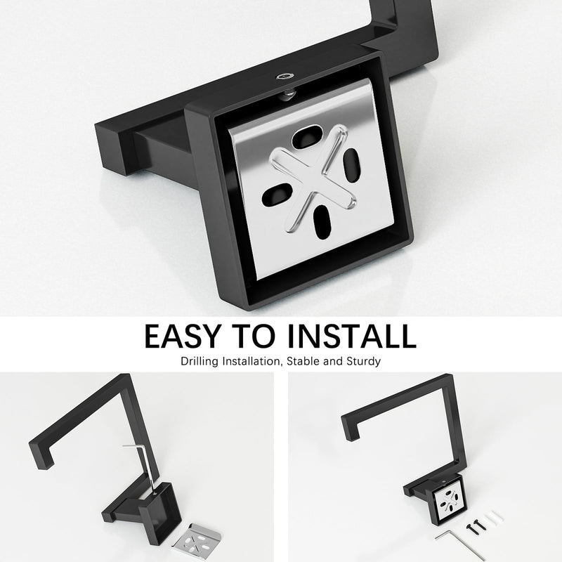 KLJKPA Square Towel Ring, Hand Towel Holder for Bathroom Wall Mount, Black | Toilet Paper Holder, Heavy Duty Towel Hanger for Shower, Kitchen, Stainless Steel, Space Saving, Multifunctional