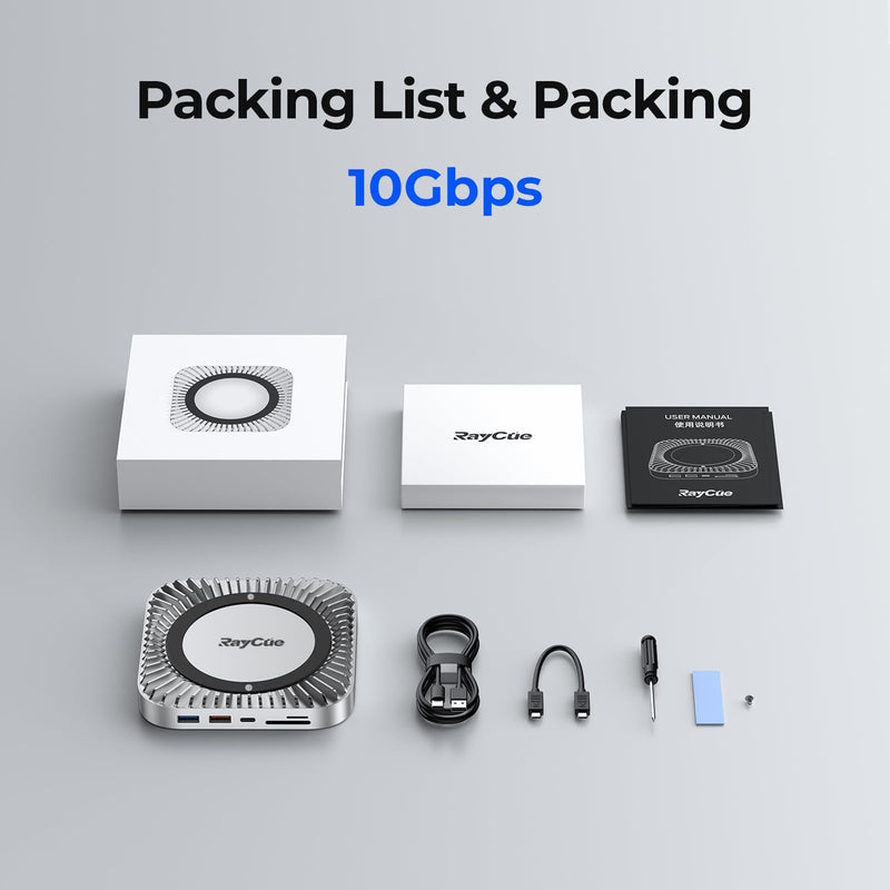 Mac mini M4 Dock, Aluminum Mac mini Stand and HDMI Hub for Mac mini M4 and M4 Pro 2024 with M.2 NVMe/SATA SSD Enclosure, 4K60Hz HDMI,10G USB A/C, 5G USB A*2, USB-C Charge, SD/TF, Audio