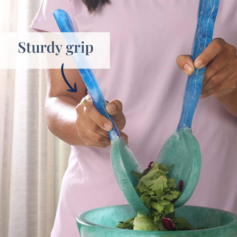 Folkulture Salad Servers or Salad Tongs | Set of 2 (12") Serving Spoons in Kitchen Essentials or Kitchen Utensils Set | Resin Salad Tongs for Serving | Salad Hands or Serving Utensils for Home 12 Inch Aqua Teal
