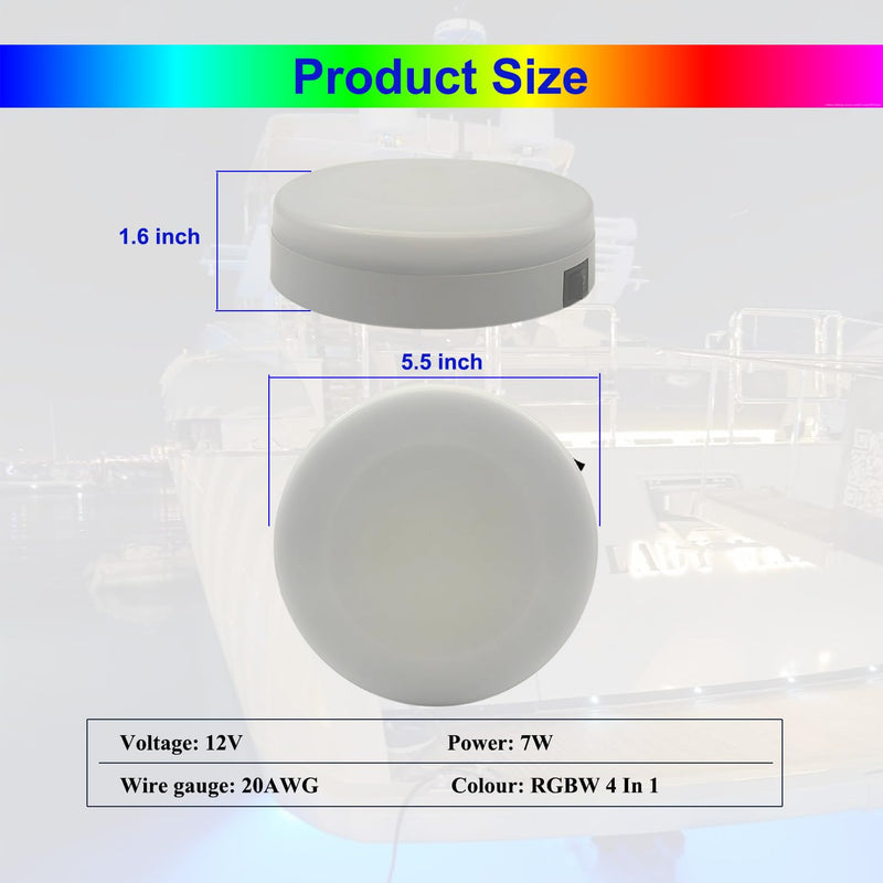 Marine Boat Dome Lights, 5.5 Inch RGBW LED Cabin Light with Toggle Switch, 12V Boat Interior Light with Surface Mount