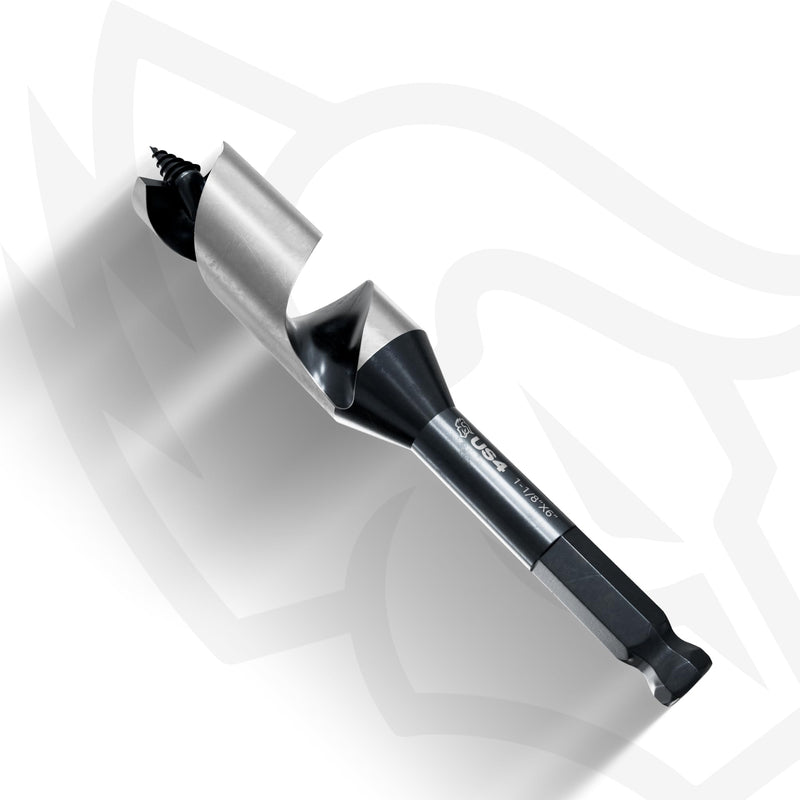 US4 Ship Auger Drill Bit 1-1/8" x 6" x 6 Inch - Heavy Duty Carbon Steel Wood Boring Bit with Hex Shank for Power Drills 1-1/8" x 6"