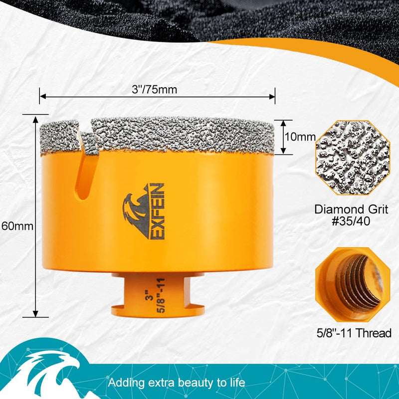 Diamond Core Drill Bit - 3" Tile Hole Saw for Porcelain Tile Ceramic Marble Granite 3"(75mm) 1