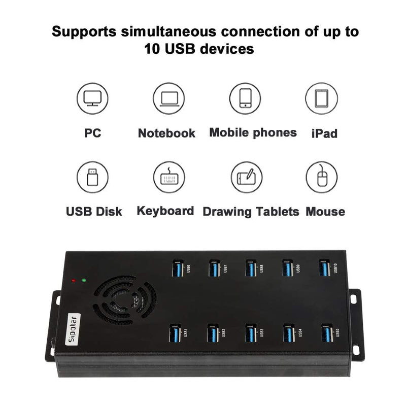 Powered USB Hub 3.0, Sipolar 10-Port USB Hub with 12V 10A Power Adapter, Multi USB Port Expander Fast Data Transfer USB Data Hub Splitter for Laptop, PC,Mobile, Mobile HDD, Flash Drives
