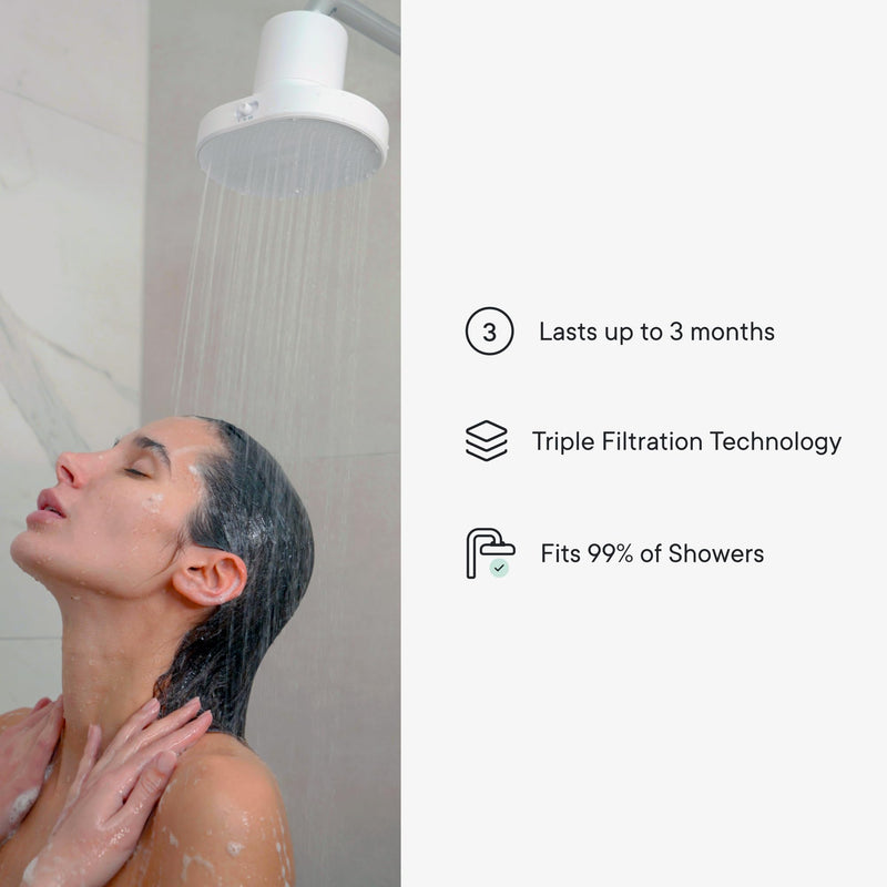 Qure Skincare Shower Filter Refill - Replacement Cartridge for Shower, 99% Chlorine Reduce, Clinically Tested - White, 3-Month Supply (1 Piece) 1