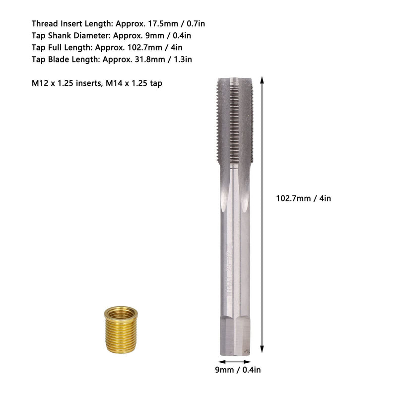 Spark Plug Thread Repair kit, M12x1.25 Inserts and M14x1.25 Tap Stainless Steel Thread Repair Tool for Automotive Engine