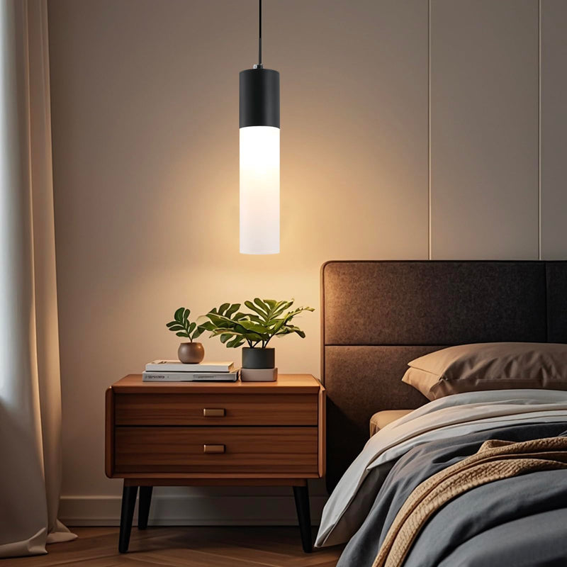 Kitchen Island Pendant Lights LED Black Small Pendant Light 12W with Milky White Lampshade Modern Ceiling Hanging Lamp for Bedroom Bedside Dining Room Table Bathroom, 1 Pack, 3000K-6000K 1-Light 1-Pack