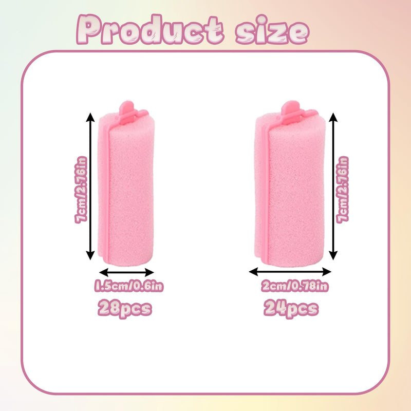 52 Pcs Sponge Rollers for Hair, Foam Hair Rollers Set, Foam Roller for Women Girls Kids, Hair Curlers Rollers with 28 Pcs 1.5 cm & 24 Pcs 2 cm, Curling Tool for Overnight Styling
