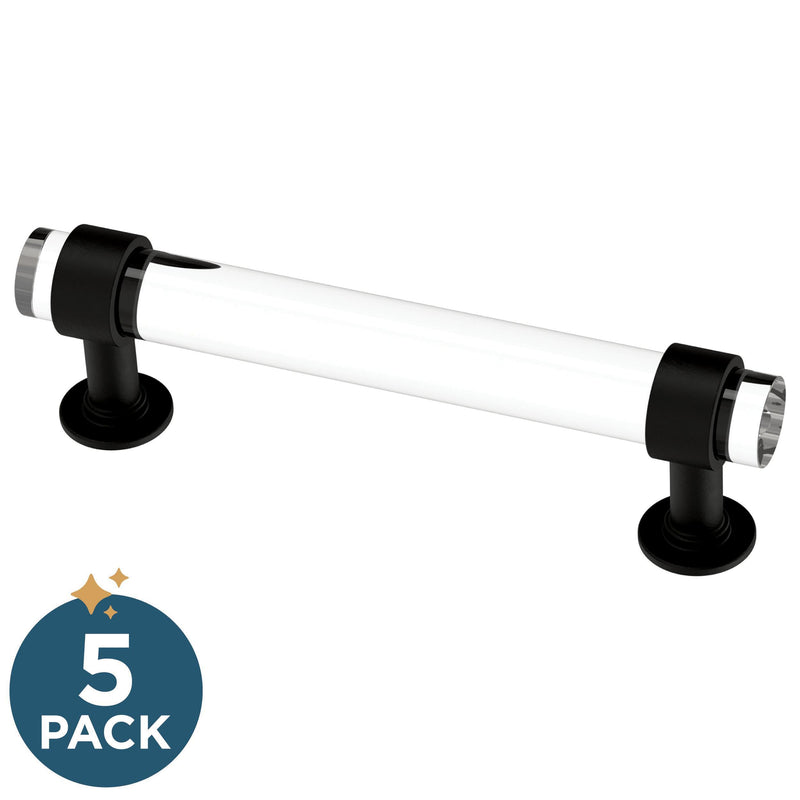 Franklin Brass Francisco Acrylic Bar (5-Pack) Cabinet Handles 3-3/4' Hole Center Matte Black/Clear Kitchen Drawer Pulls Dresser, Furniture Hardware P44309-BCL-B 3-3/4" (96mm)