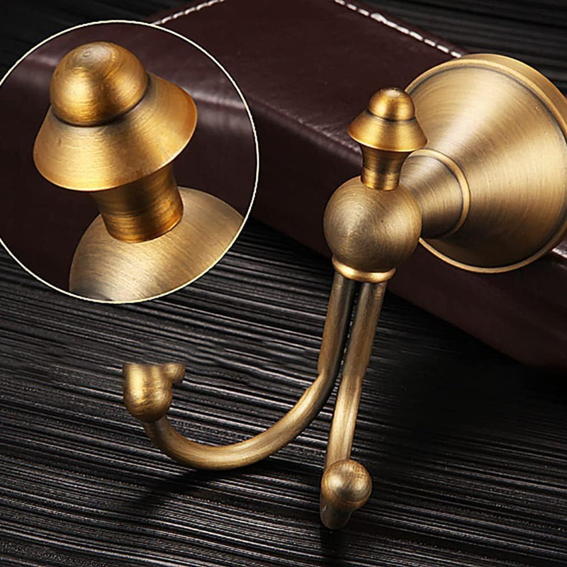 Vintage Style Wall Mounted Towel Hooks Antique Brass Bathroom Robe Coat Hanger with Brushed Double Hooks,2PACK 2PACK