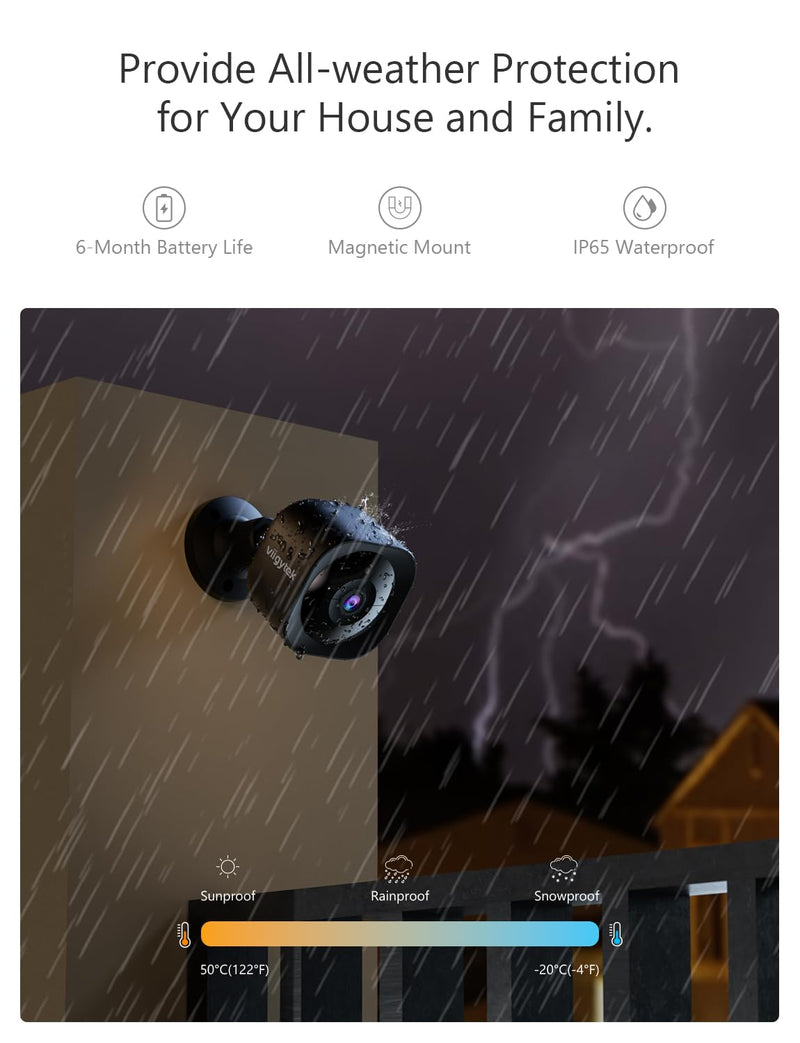 Security Cameras Wireless Outdoor, WiFi 2K Battery Powered Security Camera, AI Motion Detection, Color Night Vision, 2-Way Talk, Waterproof, Compatible with Alexa (Black) Black