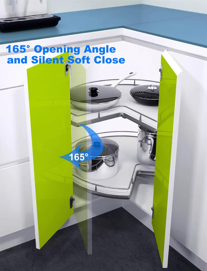 2 Pair 135 Degree & 165 Degree Frameless Cabinet Doors Hinges | Kit for Pie Corner Cabinets,Hidden Lazy Susan, Clip On, Smooth Slow Close, Concealed Mount for Bi-fold Door, Kitchen Cupboard silver-135° &165° 2
