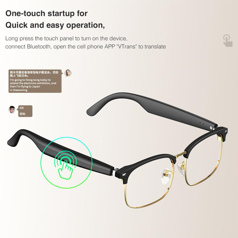 Ai Translator Glasses, Translator Smart Glasses, Smart Bluetooth Glasses, Music Bluetooth Sunglasses, Supports 138 Languages for Traveling,Doing Business and Making Friends (Black Silver) Black Silver