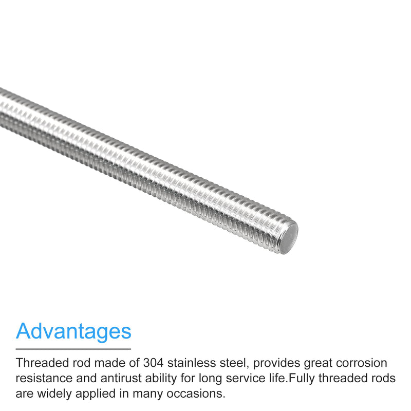 MECCANIXITY Fully Threaded Rod M8 x 400mm 1.25mm Thread Pitch 304 Stainless Steel Right Hand Threaded Rods Bar Studs 3 Pack