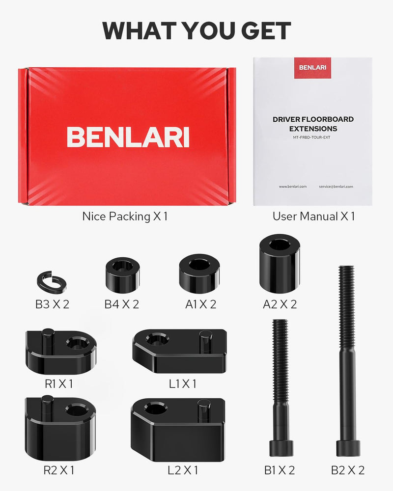 Benlari 1inch &1.5inch Driver Floorboard Extensions, Floorboard Spacer Extenders Kit Fit for Harley Touring Street Glide Road Glide Electra Glide Road King 2009-2024 FL Trikes 2009-2013, Black