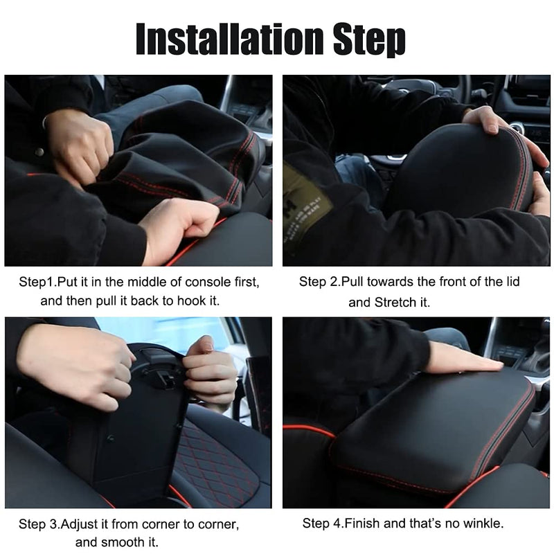INTGET Center Console Armrest Cover for 2025 Toyota RAV4 Accessories 2024 2023 2022 2021 2020 2019 Leather Middle Console Lid Cover Pad Protector Elbow Arm Rest Covering Car(Black) black