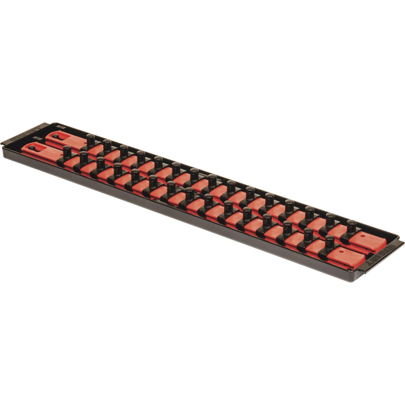 Ernst Manufacturing - 8453 Socket Boss 2-Rail 3/8-Inch-Drive Socket Organizer, 19-Inch, Red - Socket Storage Tray and Organization System for Mechanics and Automotive Service Technicians 3/8"