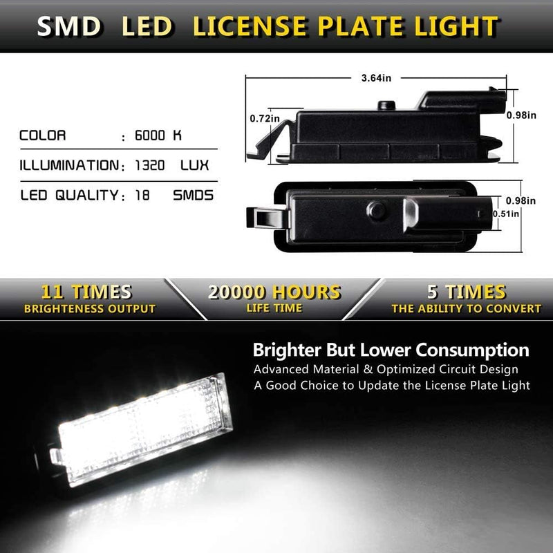 LED License Plate Light Lamp Assembly For 2015-2019 Dodge Charger Challenger Chrysler 300 Pacifica Jeep Compass 6000K Dimond White, Pack of 1