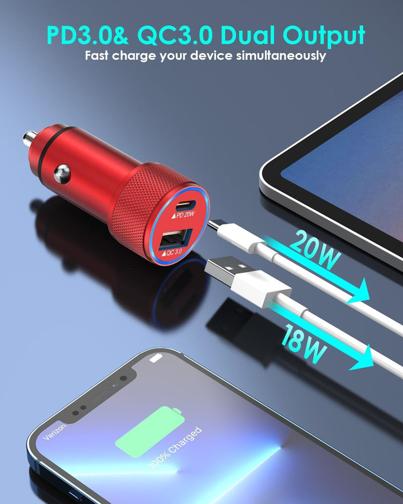 2Pack iPhone USB Car Charger,Dual USBA&USBC iPhone Car Charge Fast Charging | PD/QC USB C Cigarette Lighter Adapter, Car Charger USB Fast Charge for iPhone 17/16/15/14/13/12/11,iPad,Galaxy,S26/25,Android