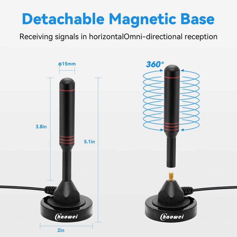 Chaowei Digital TV Antenna-DVB66 Portable Indoor Outdoor TV Antenna with Magnetic Base,16.5ft Long Cable,Omnidirectional Receiving-Support 4K 1080P TV DVB66-Passive