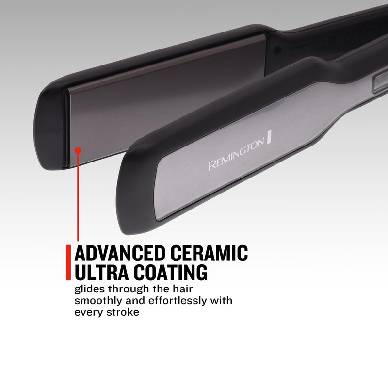 Remington Hair Straightener Advanced Ceramic coating for Sleek & smooth glide, Wide longer length 110mm floating plates, Digital display, Heat proof pouch, Up to 230°C, S5525 Black Grey | Digital Display, Heat Proof Pouch, Up to 230°C Max Temp, S5525 M...