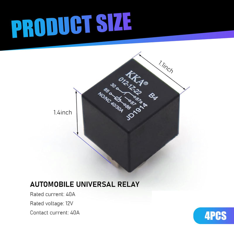 Pack-4 Car 5 Pin Relay, 12V 40A Conversion Starting DC Heavy Motor Replacement, PA66 Waterproof Flame Retardant Shell + Pure Copper Coil, Universal for Cars Trucks (Black)