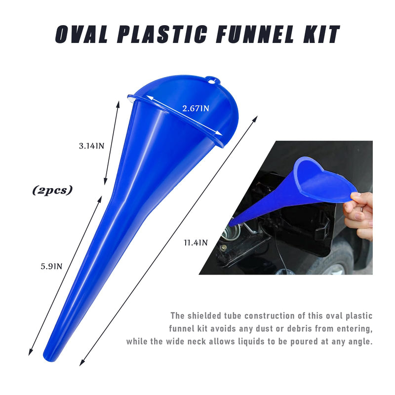 2 PCS Oil Funnel, Automotive Multi-Function Plastic Fuel Funnel with Long Neck, Universal Engine Oil Funnel for Filling Oils Gas Lubricants and Fluids, Car Accessories (Blue) Blue,2 PCS