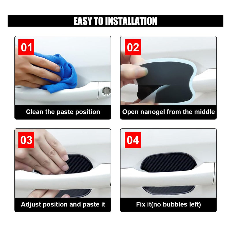 4PCS Car Door Handle Cup Scratch Protectors, TPU Carbon Fiber Door Bowl 3D Sticker, Universal Door Handle Protective Film for Most Cars (Medium) Medium-Black