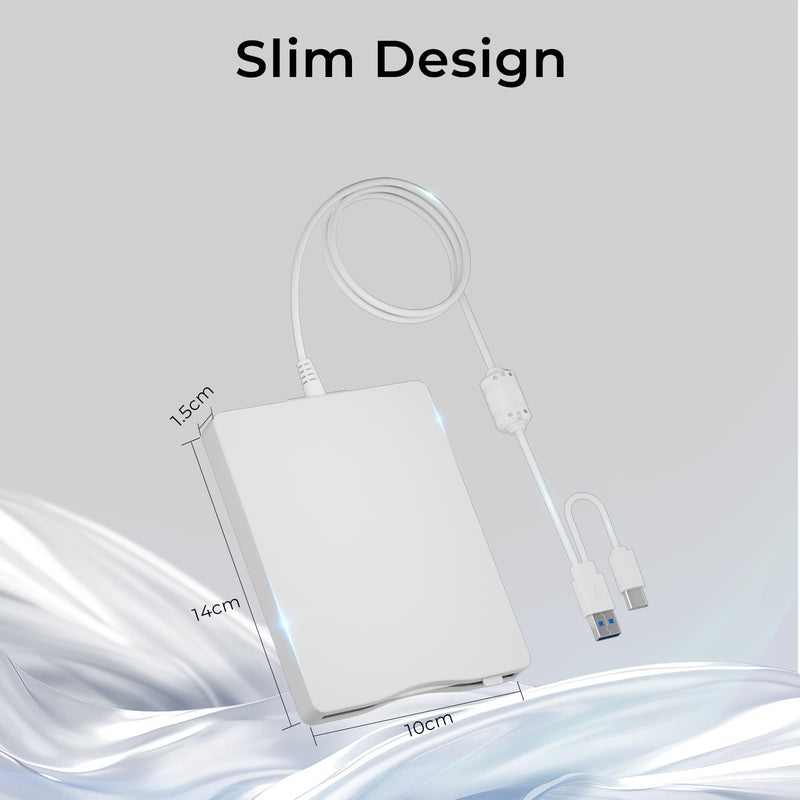 USB Floppy Drive, 3.5" External USB & Type-C Floppy Disc Reader, External Floppy Disk Drive Portable 1.44 MB Plug and Play FDD for PC Windows XP 7 8 10 11(White) 8 inch Floppy Drive-white