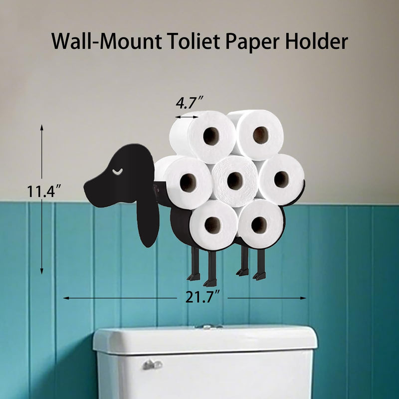 Dog Toilet Tissue Holder,Animal Paper Holders,Decorative Metal Papers Holder,Funny Toilet Animal Storage for Bathrooms,Bathroom Paper Organizer for Extra 8 Rolls Stand & Wall Mounted Art Decor S Dog