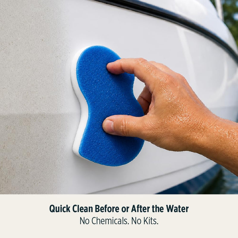 BoatERASERS Dual-Sided Boat Cleaner Sponges, Water-Activated Marine and Boat Eraser for Fiberglass, Vinyl & Gelcoat, Removes Scuffs, Dirt & Waterline Marks, No Harsh Chemicals (4 Pack)