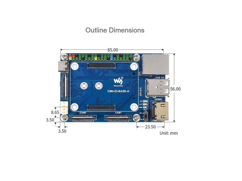 for Raspberry Pi Compute Module 4 IO Board,Mini Base Board (A) Lite Version with Standard CM4 Socket and Color-Coded Raspberry Pi 40PIN GPIO Header Onboard CSI/DSI/FAN/HDMI/USB/RJ45 Connectors CM4 IO BASE A