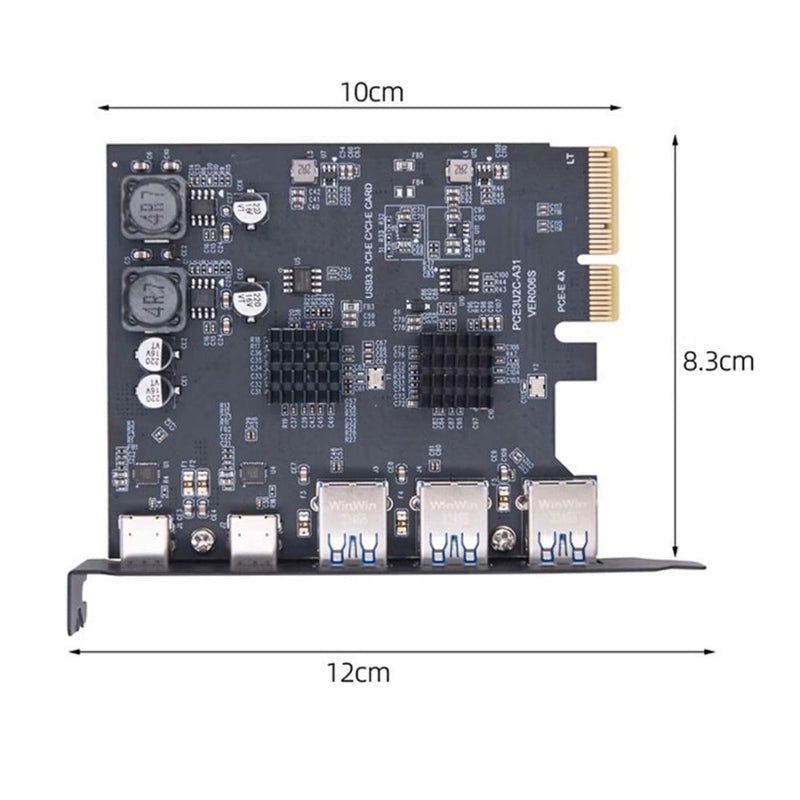chenyang 5 Port PCI-E 4X to 2 USB C/3 USB 3.0 Panel Socket USB 3.2 Gen2 PCI Express Expansion Card Adapter with ASM3142 VL822 Dual Chipset 5 Port 2 USB C/3 USB 3.0