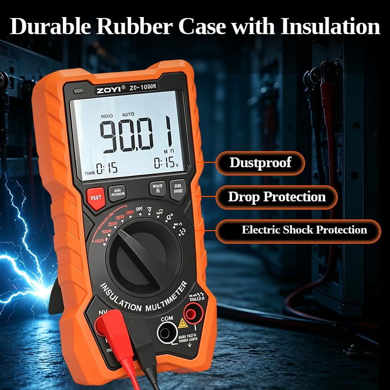 ZOYI ZT-1000R 2 in 1 Megohmmeter Multimeter, Max 1000V with DAR & PI, Insulation Resistance up to 20GΩ, 19999 Counts, AC/DC Diodes Ohm, TRMS, Auto-Ranging, Frequency and Temperature